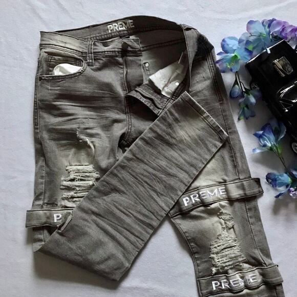 Preme NWOT Grey Wash Distressed Skinny Jeans Men 32 - Picture 6 of 12